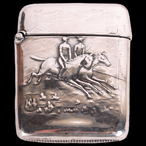 2686A - An Antique Continental unmarked silver 'Horse Racing' Vesta case, circa 1900, 5cm x 4cm