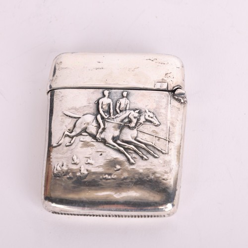 2686A - An Antique Continental unmarked silver 'Horse Racing' Vesta case, circa 1900, 5cm x 4cm