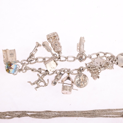 2630 - Various silver jewellery, including charm bracelet, identity bracelet, Thai niello brooch, etc, 131g... 