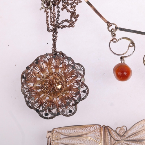 2631 - Various silver jewellery, including floral filigree bracelet, and jasper fringe necklace, etc, 60.6g... 