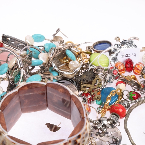 2634 - A large quantity of various jewellery, including some silver, Pandora cord bracelet, large Ethnic la... 