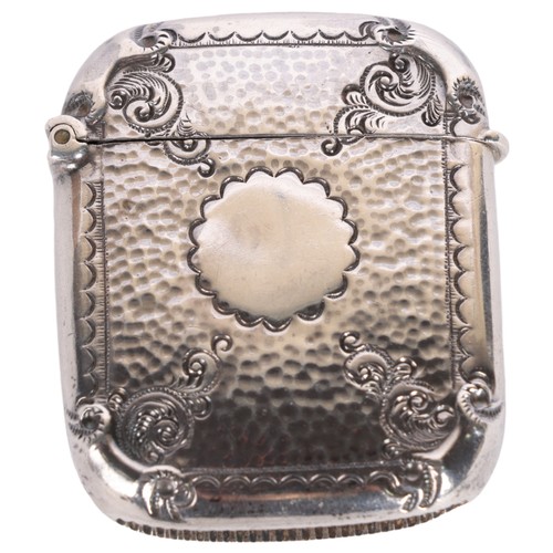 2688C - A late Victorian silver Vesta case, Abraham Meyer Blanckensee, Birmingham 1898, planished and relief... 