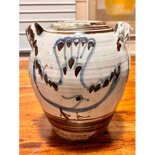 322 - SETH CARDEW (1934-2016), Wenford Bridge pottery, a two handled jar with dove decoration, makers mark... 