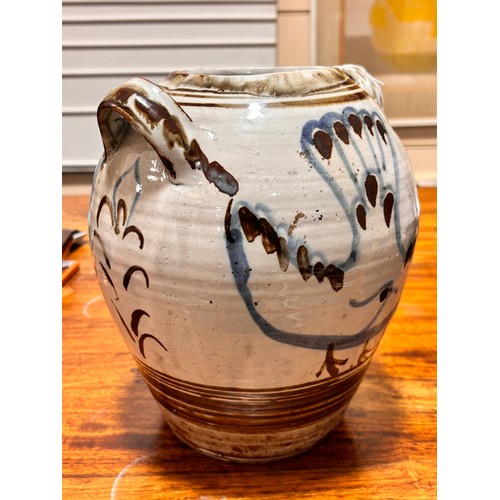 322 - SETH CARDEW (1934-2016), Wenford Bridge pottery, a two handled jar with dove decoration, makers mark... 