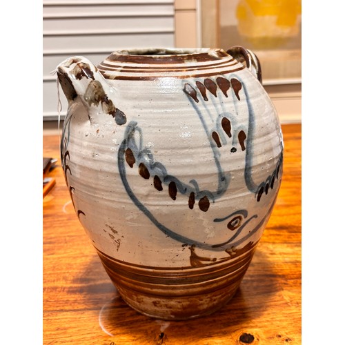 322 - SETH CARDEW (1934-2016), Wenford Bridge pottery, a two handled jar with dove decoration, makers mark... 