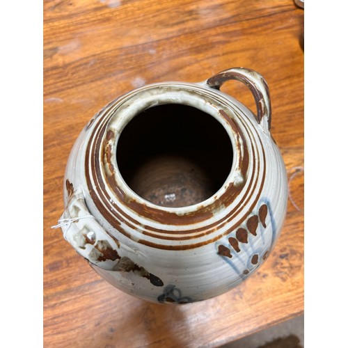 322 - SETH CARDEW (1934-2016), Wenford Bridge pottery, a two handled jar with dove decoration, makers mark... 