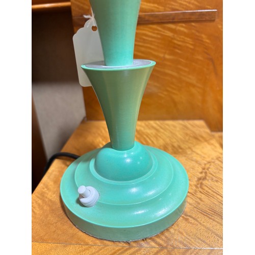 98 - Art Deco green Bakelite table lamp, with chrome fitting and milk glass shade, height approx 40cm