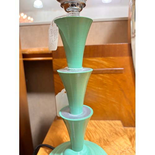 98 - Art Deco green Bakelite table lamp, with chrome fitting and milk glass shade, height approx 40cm