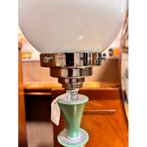 98 - Art Deco green Bakelite table lamp, with chrome fitting and milk glass shade, height approx 40cm