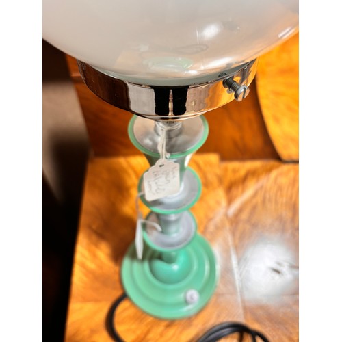 98 - Art Deco green Bakelite table lamp, with chrome fitting and milk glass shade, height approx 40cm