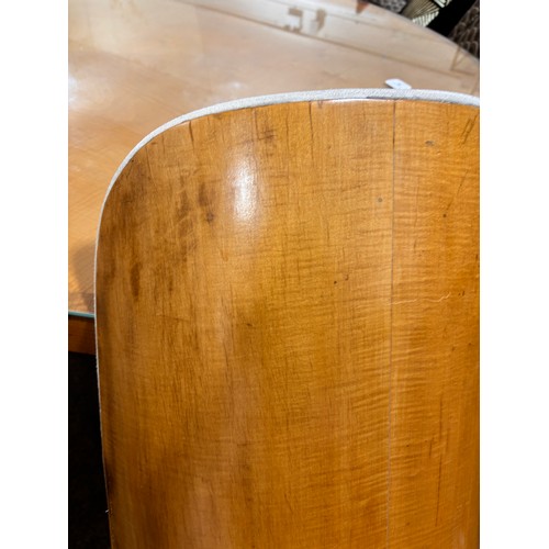 4 - Art Deco satinwood and walnut dining suite, comprising circular table on drum-shaped base, diameter ... 