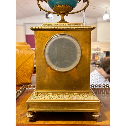 888 - A fine 19th century gilt-bronze and porcelain 8-day mantel clock, with hand painted panels depicting... 