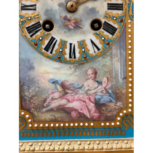 888 - A fine 19th century gilt-bronze and porcelain 8-day mantel clock, with hand painted panels depicting... 