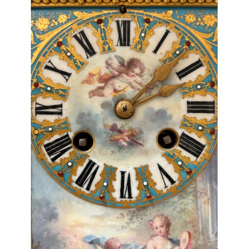 888 - A fine 19th century gilt-bronze and porcelain 8-day mantel clock, with hand painted panels depicting... 