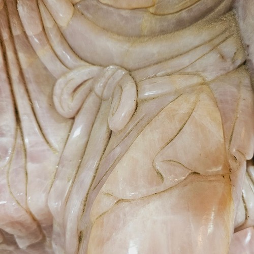 851 - A massive Chinese rose quartz figure of Guanyin holding a Rui sceptre, height 71cm