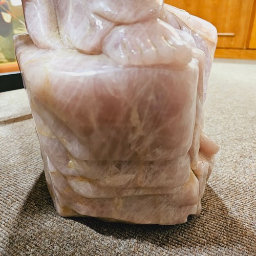 851 - A massive Chinese rose quartz figure of Guanyin holding a Rui sceptre, height 71cm