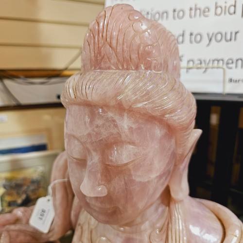 851 - A massive Chinese rose quartz figure of Guanyin holding a Rui sceptre, height 71cm