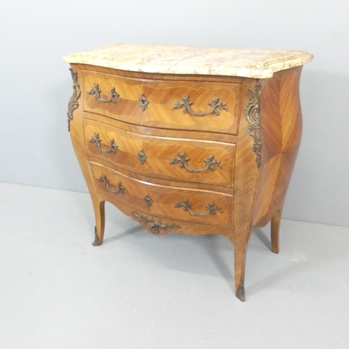 2006 - A French Louis XV style kingwood veneered and satinwood strung chest of three long drawers, with ste... 