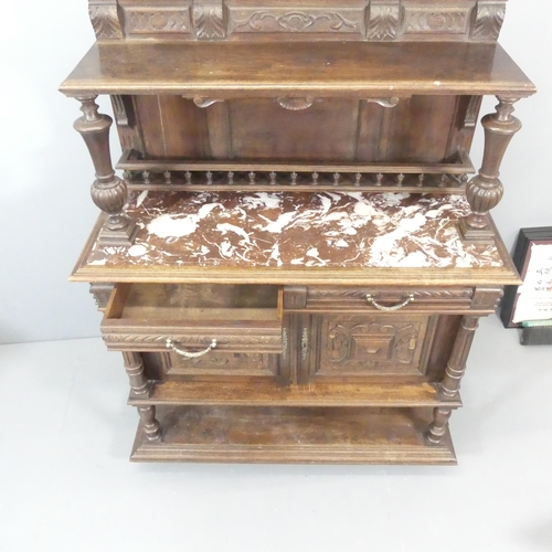 2012 - An Antique French Henri II style oak marble-topped buffet / sideboard, with two drawers above two pa... 