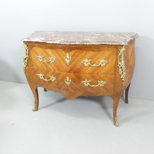 2014 - A French kingwood veneered and satinwood strung commode chest of two drawers, with ormulu rococo mou... 