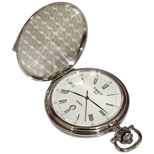 2086 - TISSOT - a stainless steel Savonnette quartz full hunter pocket watch, white dial with Roman numeral... 