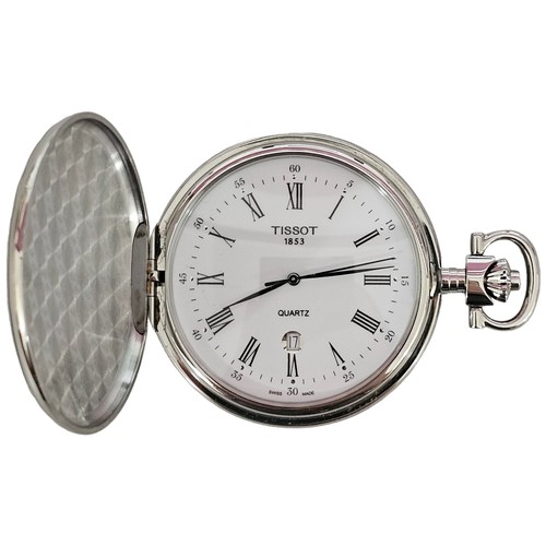 2086 - TISSOT - a stainless steel Savonnette quartz full hunter pocket watch, white dial with Roman numeral... 