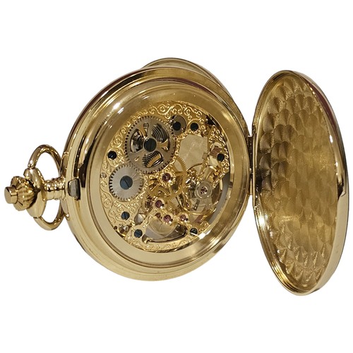 2087 - JEAN PIERRE - a gold plated G250 PM Skeleton keyless full hunter pocket watch, skeleton dial with ou... 