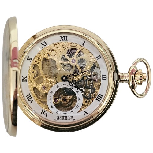 2087 - JEAN PIERRE - a gold plated G250 PM Skeleton keyless full hunter pocket watch, skeleton dial with ou... 