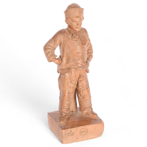 103 - Pierre-Adrien Graillon (French, 19th century), a terracotta figural sculpture, young fisherman, sign... 