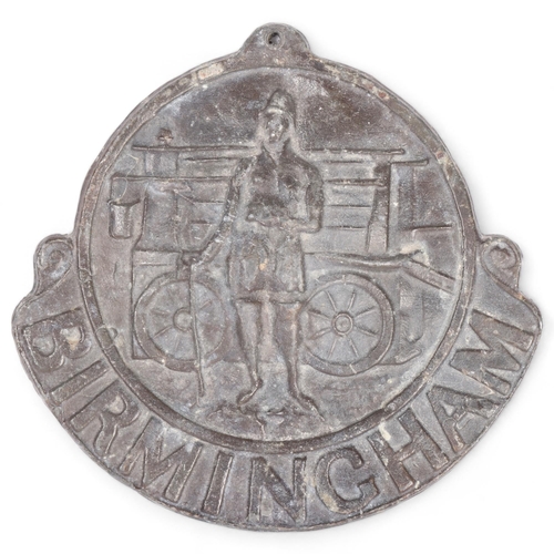 105 - A Birmingham lead fire insurance mark plaque, diameter 27cm