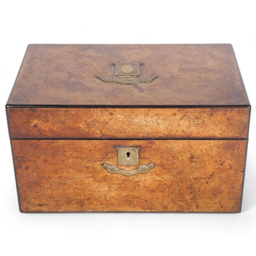 108 - A 19th century mahogany tea caddy, with 2 inner fitted lidded boxes and brass mounts, W25cm