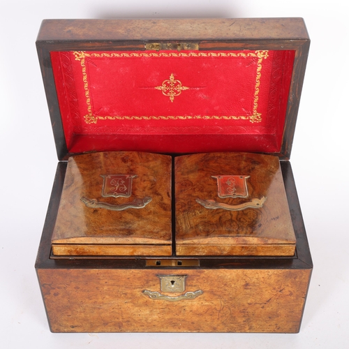 108 - A 19th century mahogany tea caddy, with 2 inner fitted lidded boxes and brass mounts, W25cm