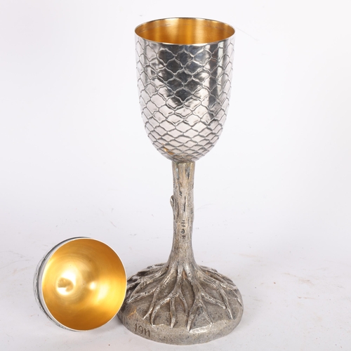 118 - An early 20th century Swiss Arts and Crafts/Jugendstil silver plated lidded cup/trophy for the 1911 ... 