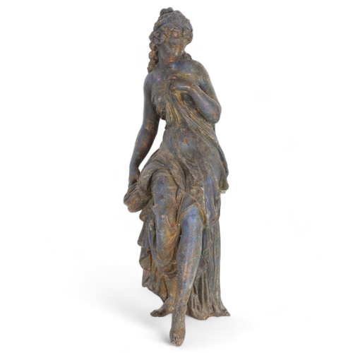 119 - A painted and patinated spelter figure of a maiden, H52cm