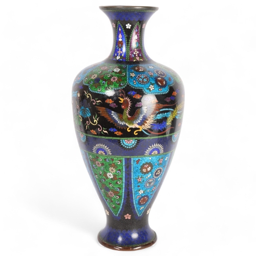 123 - A large Japanese Meiji Period cloisonne and enamelled baluster vase, decorated with birds and butter... 