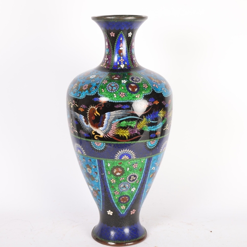 123 - A large Japanese Meiji Period cloisonne and enamelled baluster vase, decorated with birds and butter... 