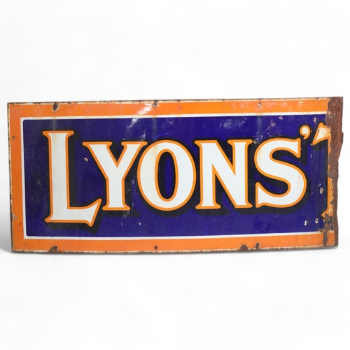 134 - An Antique enamel Lyons Tea advertising sign, 101cm x 46cm