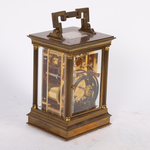148 - Matthew Norman, London, a brass-cased repeating carriage clock with alarm, clock height 14.5cm, (no ... 