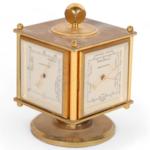 149 - ImHof, a Swiss brass four-sided desk compendium, circa 1950s, displaying time, barometer, hygrometer... 