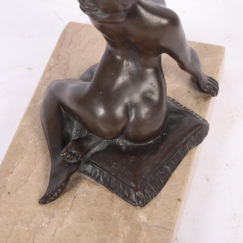 152 - Max Drah (Austrian, born 1879), patinated bronze, study of a nude female sitting on a cushion, sat o... 
