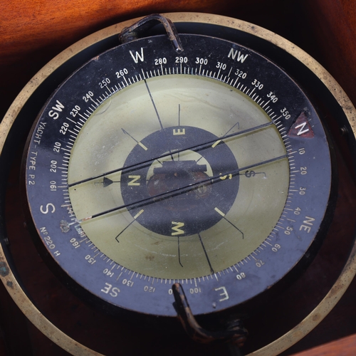 178 - Yacht-Type P2 nos. 220H early 20th century gimballed ship's compass, original teak case