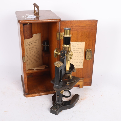 183 - Bausch & Lomb Optical Company, a brass and oxidised microscope, cased