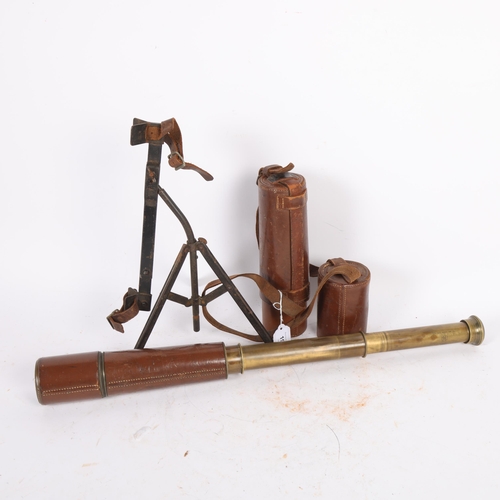 190 - BC & Company Ltd, a military 3-draw telescope, brown leather-covered, marked Tel.Set.Regt.Mark2S, se... 