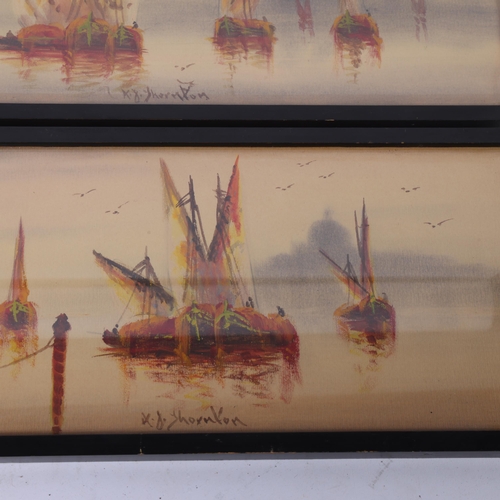223 - K D Thornton, pair of watercolours, study of sailing boats, 39cm x 16.5cm overall, framed