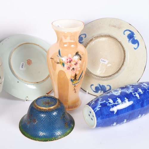 234 - A selection of Oriental and other ceramics, including a Chinese blue and white prunus ovoid vase, H2... 