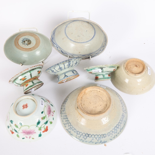 242 - WITHDRAWN - A group of Chinese Provincial bowls and several stem plates, various hand painted design... 