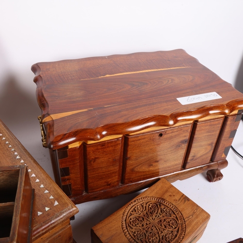 286 - An olivewood jewellery box, with lion paw feet, modern in nature with modern brass handles, a Victor... 