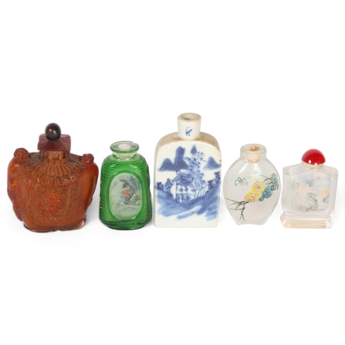 37 - A group of Oriental scent bottles, including a blue and white example, 3 internally painted examples... 
