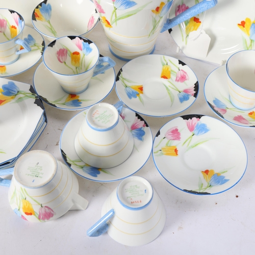 A 1930s Art Deco Paragon china tea set, in Tulip pattern, with painted