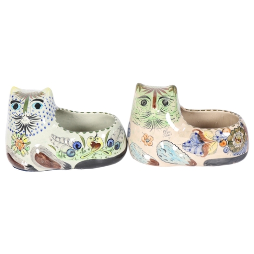 554 - 2 painted ceramic Mexican cat figure pots, L27cm